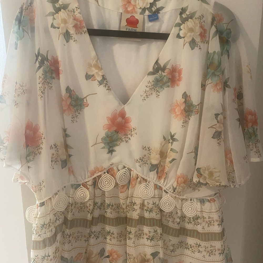 FARM Rio Cream Floral Blouse with Peach and Teal Accents